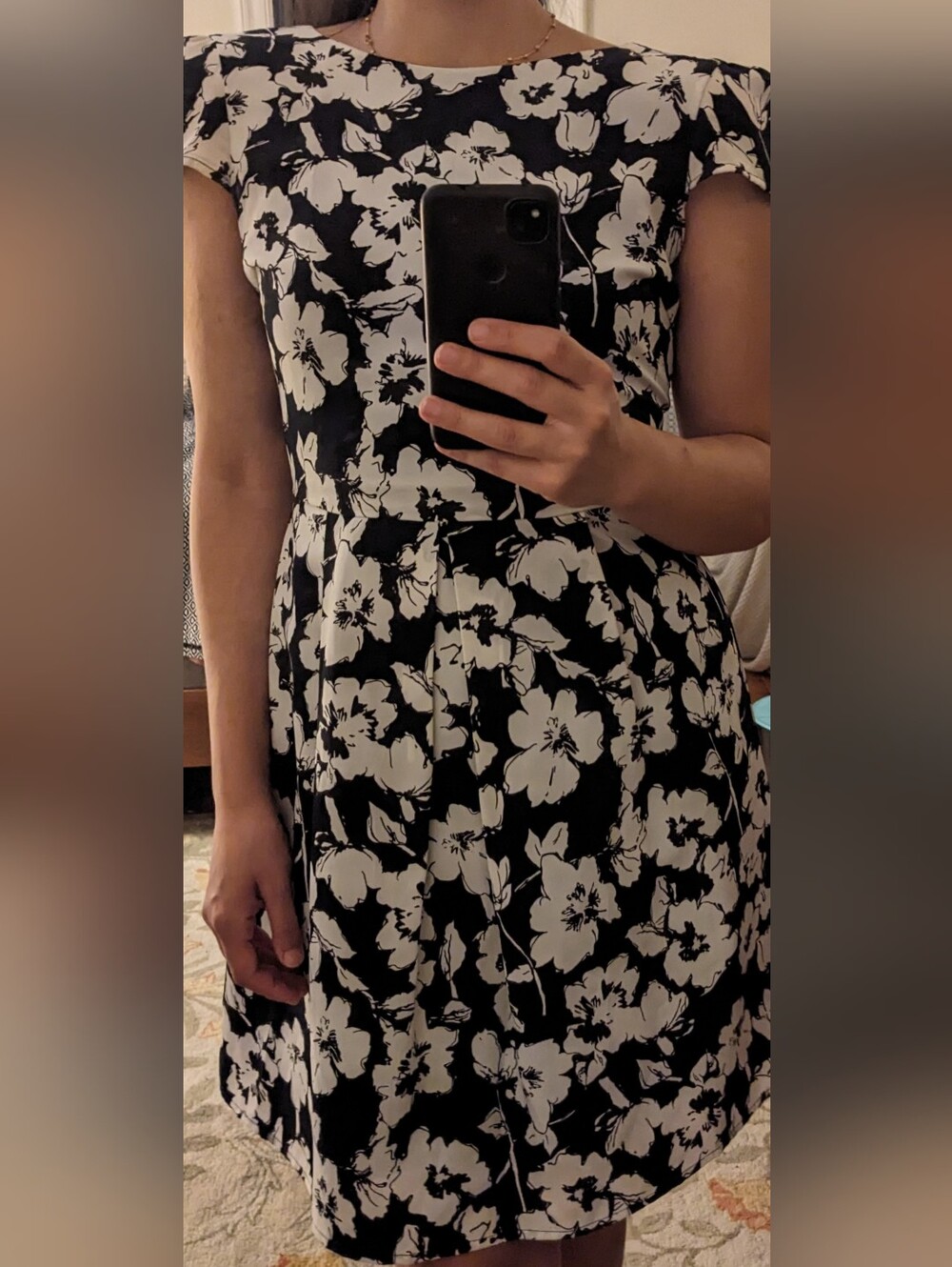 Black and White Floral Fit-and-Flare Dress